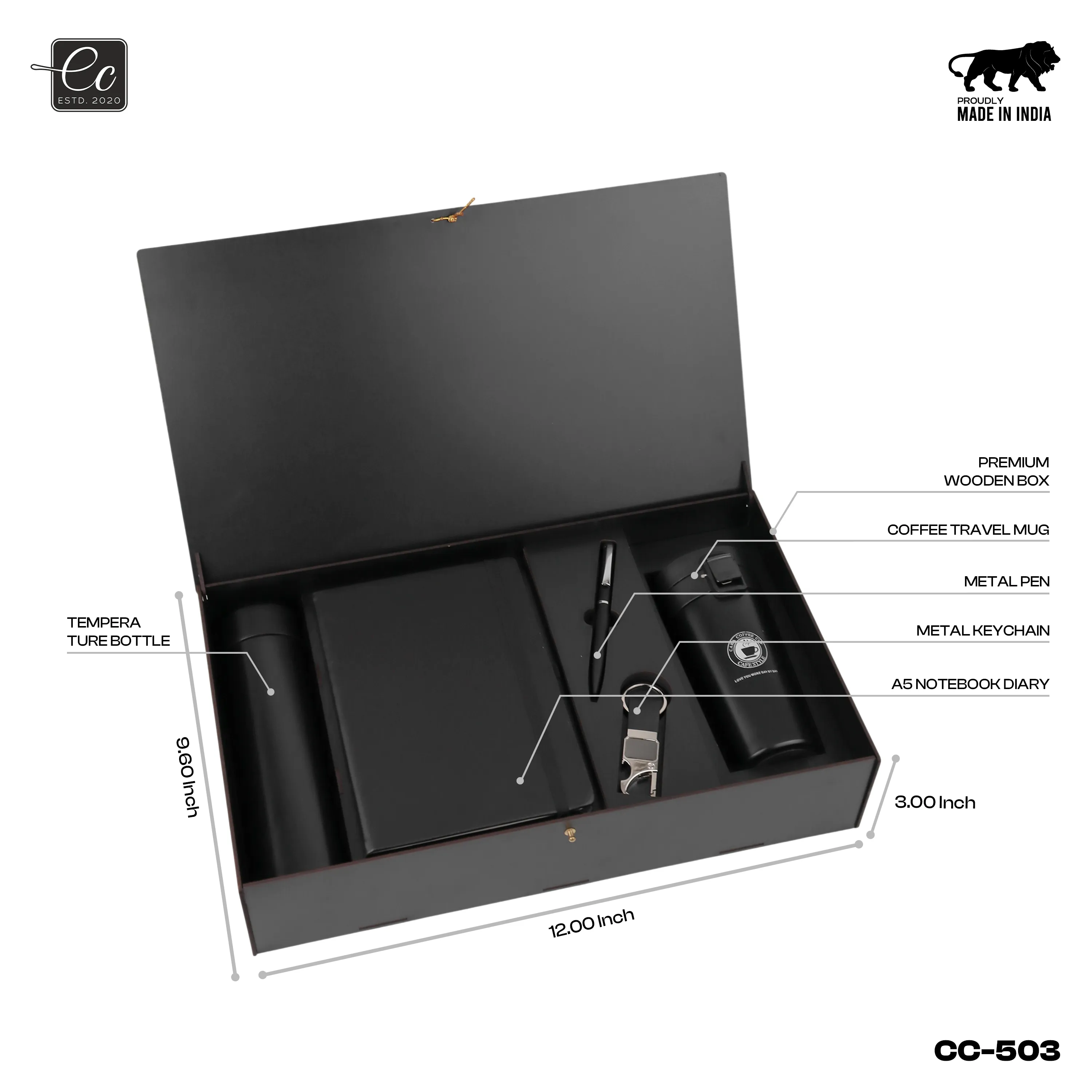 5 in 1 Corporate Gift Set includes Personalized Diary, Pen, Keychain, Coffee Tumbler and Temperature Bottle